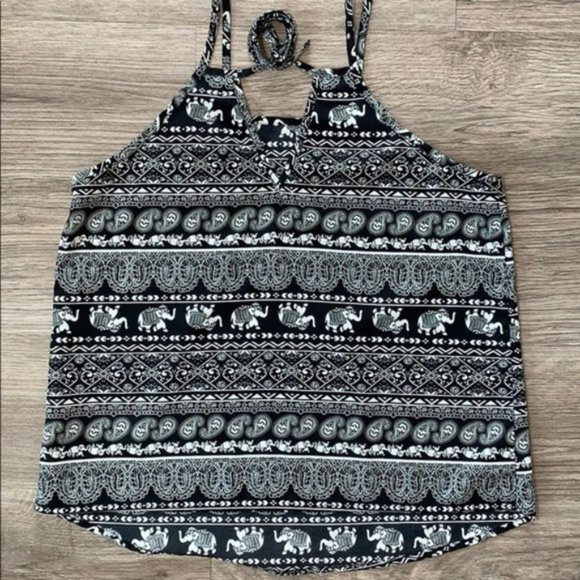 Elephant Boho Bandana Black White Halter Top Small - Picture 3 of 9